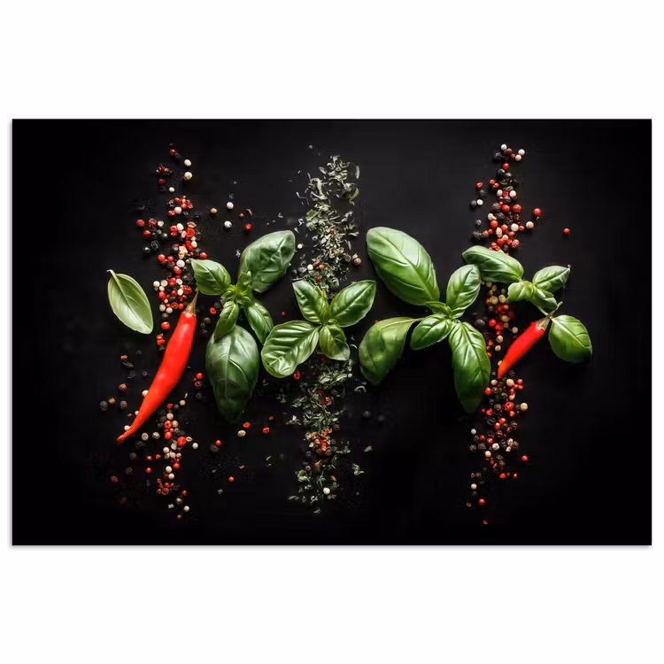 Poster – Chilipepers - Basilicum - Blaadjes - Rood