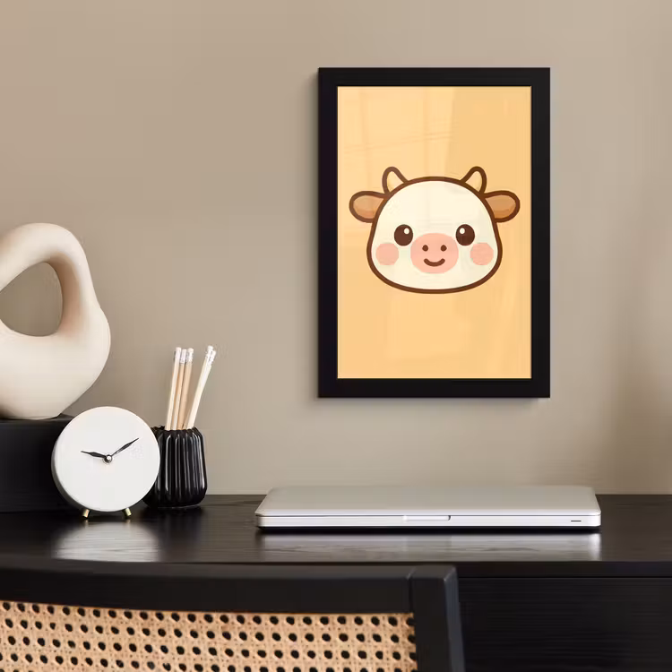 Poster met lijst - Koe - Oranje - Cartoon — 2