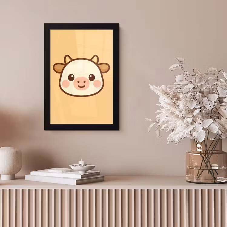 Poster met lijst - Koe - Oranje - Cartoon — 5