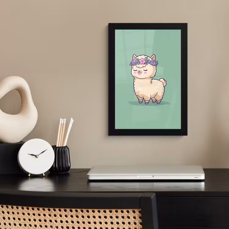 Poster met lijst - Alpaca - Groen - Bloemendiadeem — 2