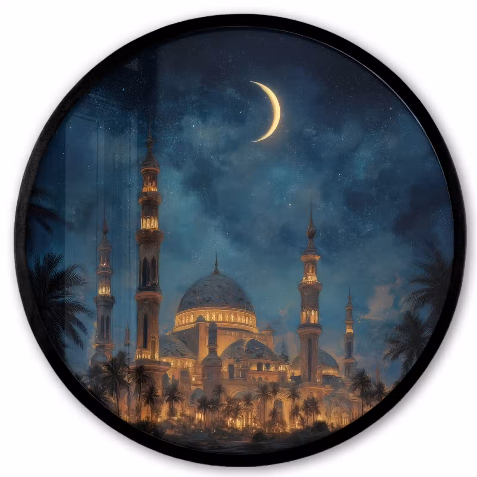 Fotolijst rond zonder passe partout - Sterrenhemel - Maan - Palmbomen - Moskee — 1