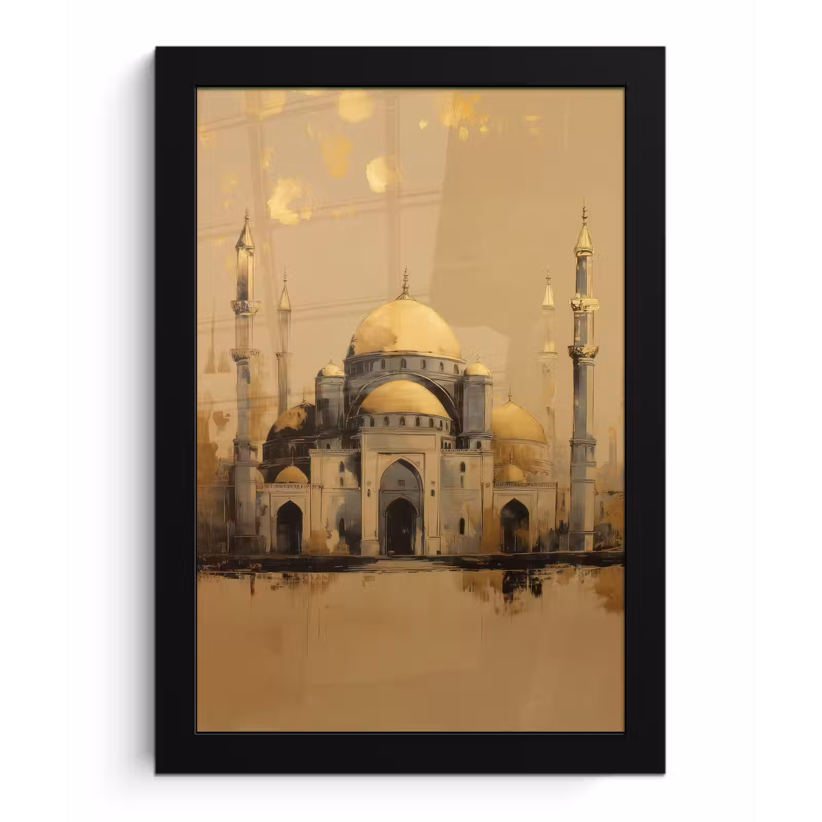 Poster met lijst - Goud - Abstracte penseelstreken - Moskee — 1