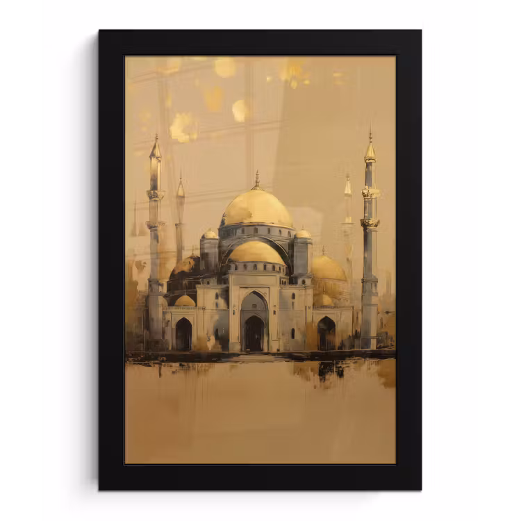 Poster met lijst - Goud - Abstracte penseelstreken - Moskee — 1