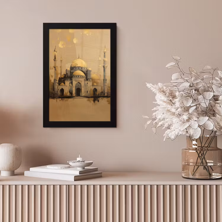 Poster met lijst - Goud - Abstracte penseelstreken - Moskee — 5