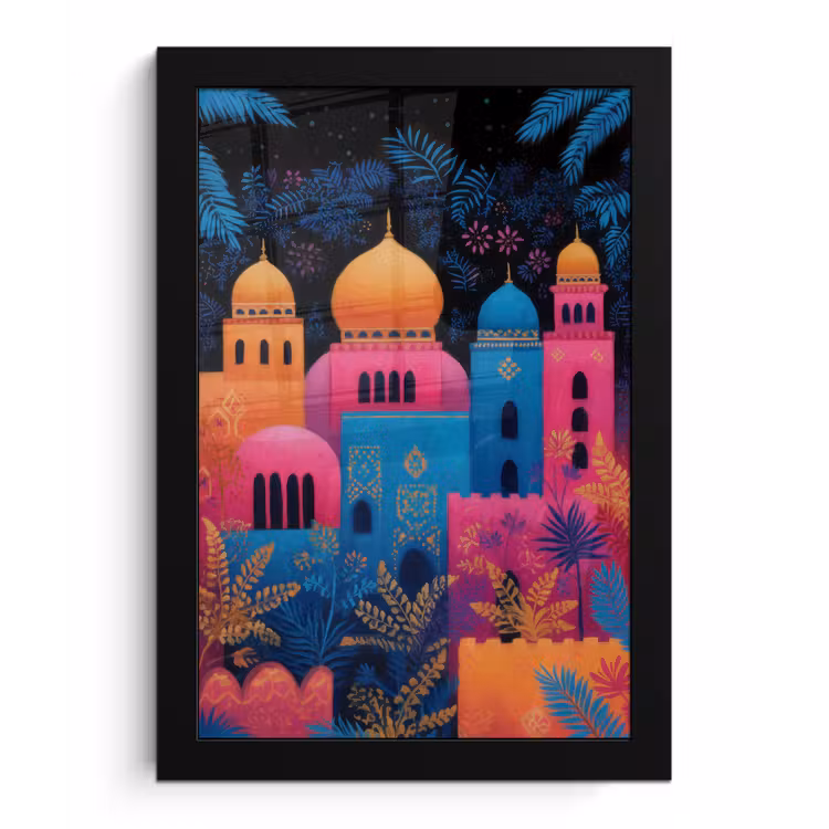Poster met lijst - Kleurrijk - Stad - Nacht - Islamitisch — 1