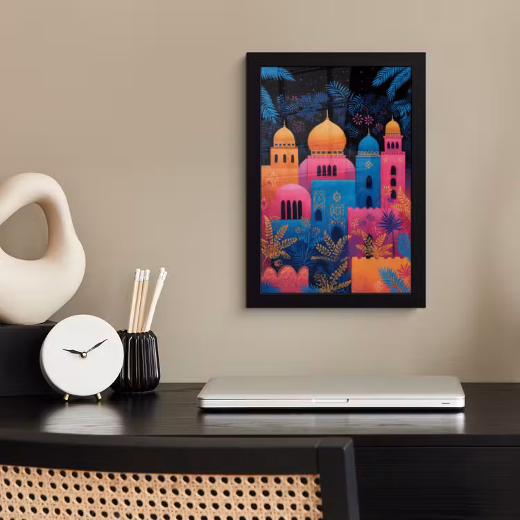 Poster met lijst - Kleurrijk - Stad - Nacht - Islamitisch — 2