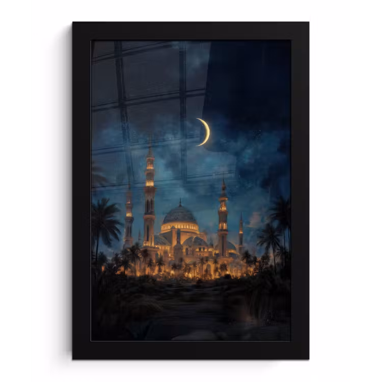 Poster met lijst - Sterrenhemel - Maan - Palmbomen - Moskee — 1