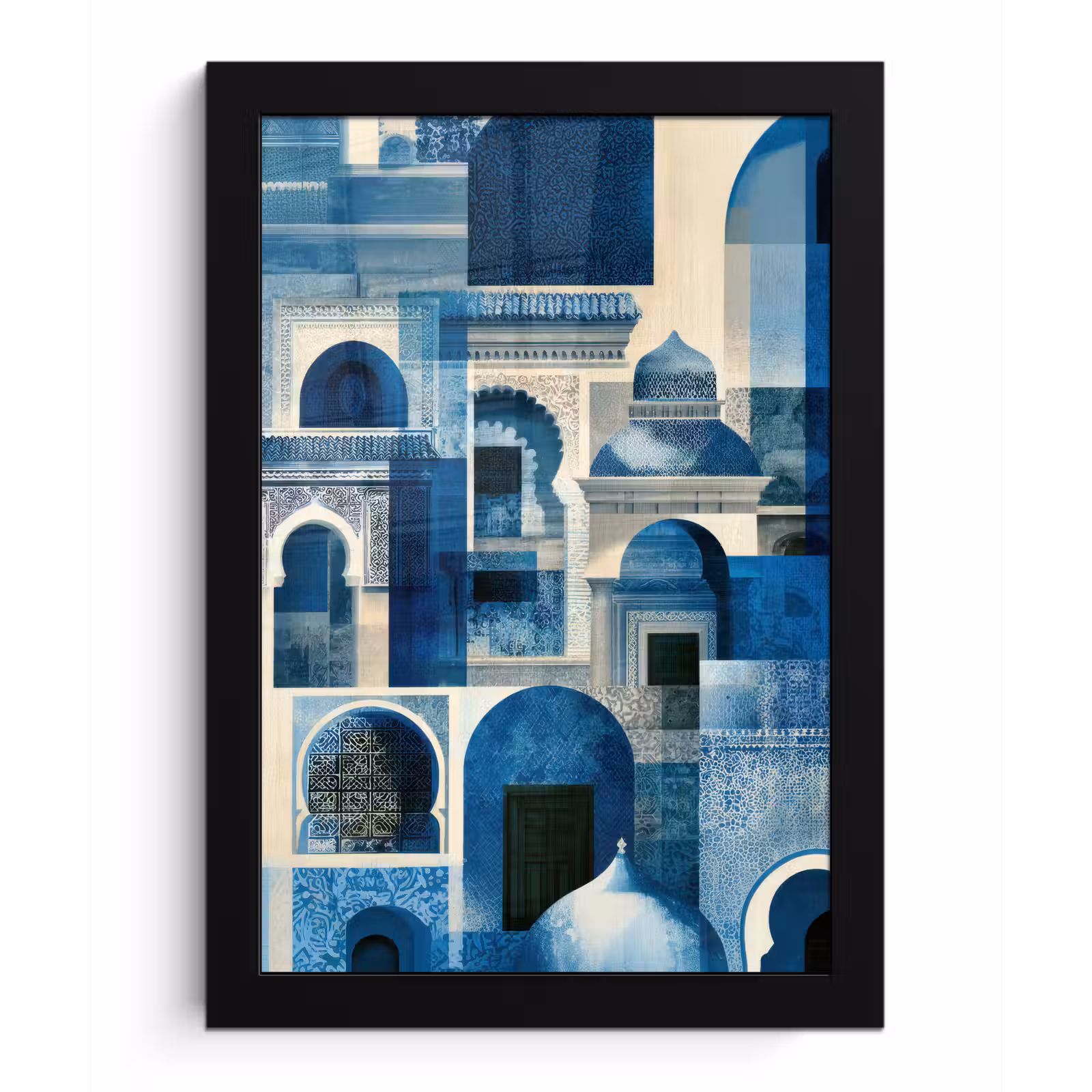 Poster met lijst - Abstract - Islamitisch - Blauw - Wit — 1
