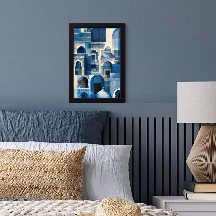 Poster met lijst - Abstract - Islamitisch - Blauw - Wit — 3