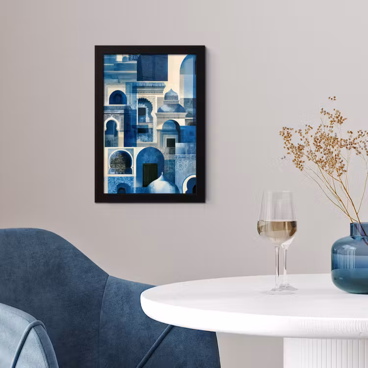 Poster met lijst - Abstract - Islamitisch - Blauw - Wit — 4