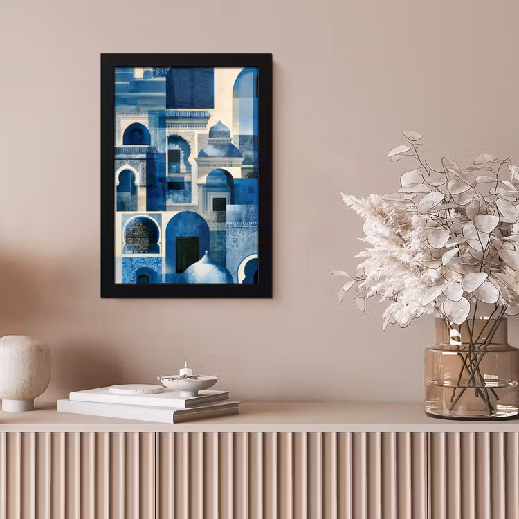 Poster met lijst - Abstract - Islamitisch - Blauw - Wit — 5