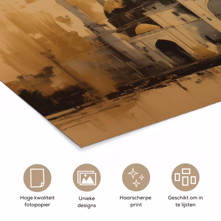 Poster – Goud - Abstracte penseelstreken - Moskee — 5