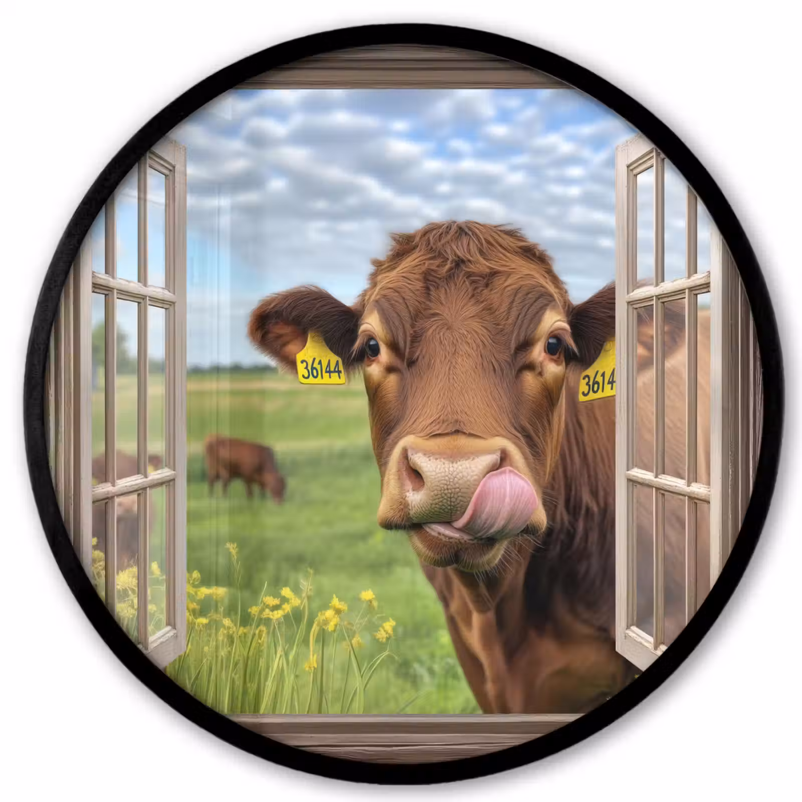 Ronde fotolijst - Doorkijk - Koe - Weiland - Landschap - Dieren — 1