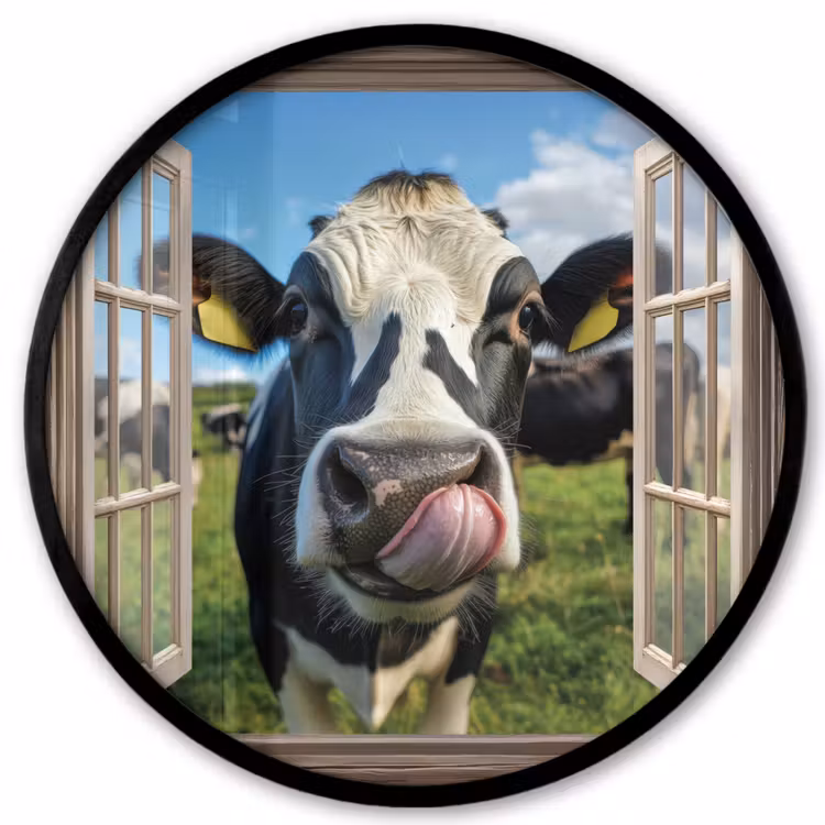 Ronde fotolijst - Doorkijk - Koe - Weiland - Dieren - Natuur — 1