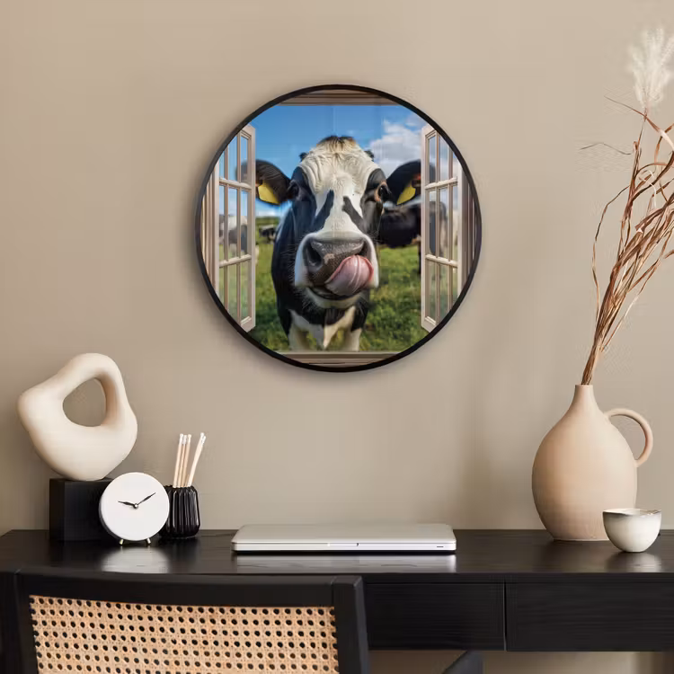Ronde fotolijst - Doorkijk - Koe - Weiland - Dieren - Natuur — 3