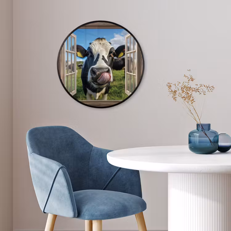 Ronde fotolijst - Doorkijk - Koe - Weiland - Dieren - Natuur — 4