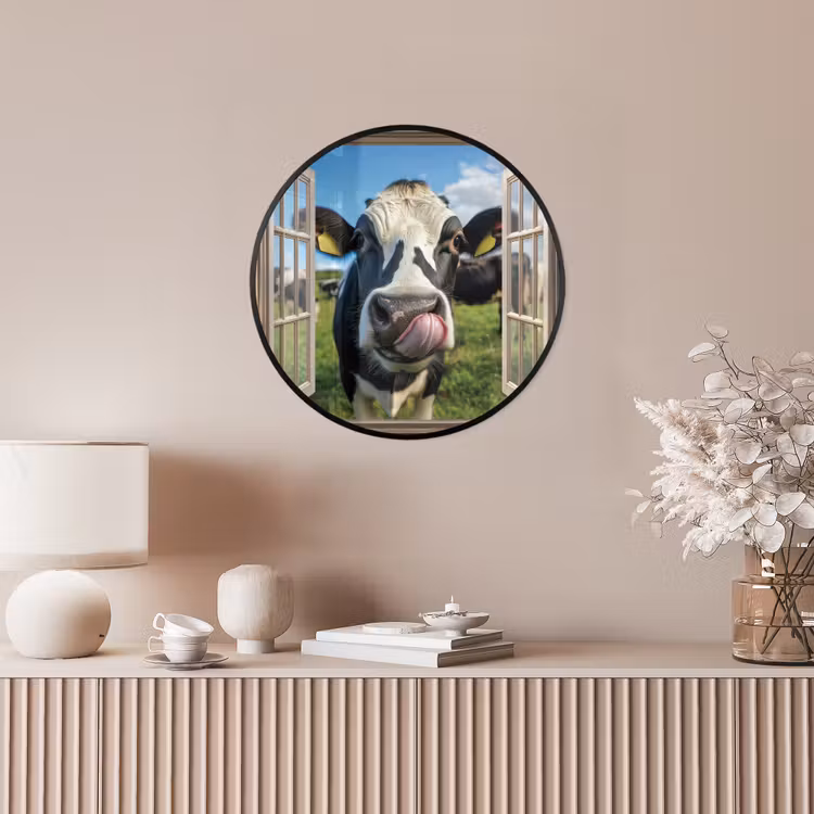 Ronde fotolijst - Doorkijk - Koe - Weiland - Dieren - Natuur — 5
