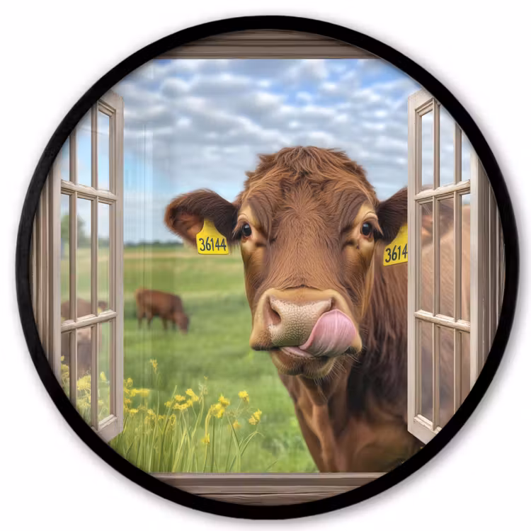 Ronde fotolijst - Doorkijk - Koe - Weiland - Landschap - Dieren — 1