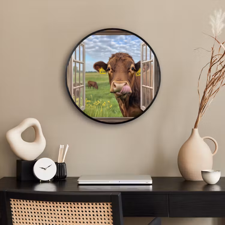 Ronde fotolijst - Doorkijk - Koe - Weiland - Landschap - Dieren — 3