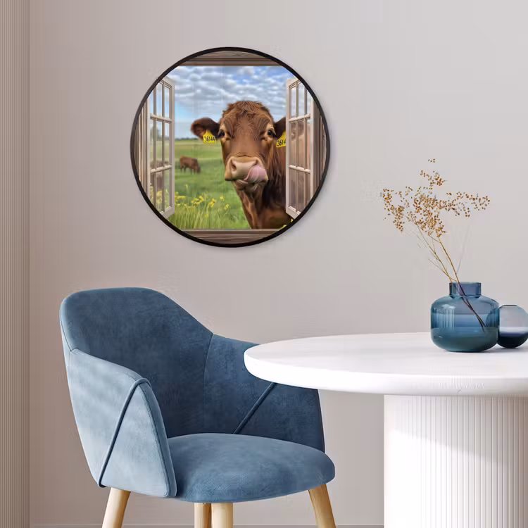 Ronde fotolijst - Doorkijk - Koe - Weiland - Landschap - Dieren — 4