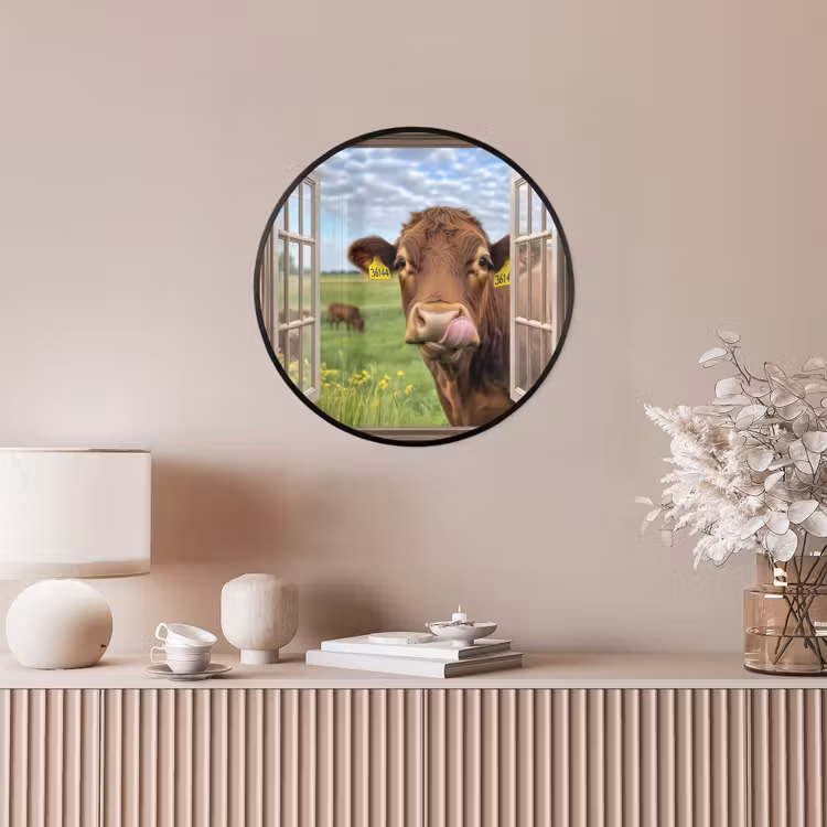 Ronde fotolijst - Doorkijk - Koe - Weiland - Landschap - Dieren — 5