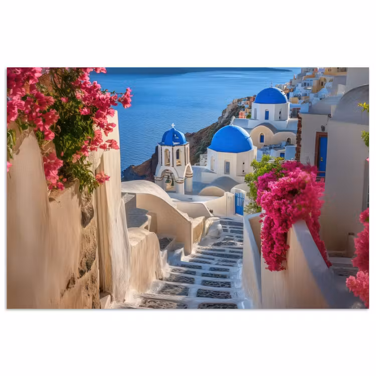 Poster – Santorini - Bloemen - Griekenland — 1
