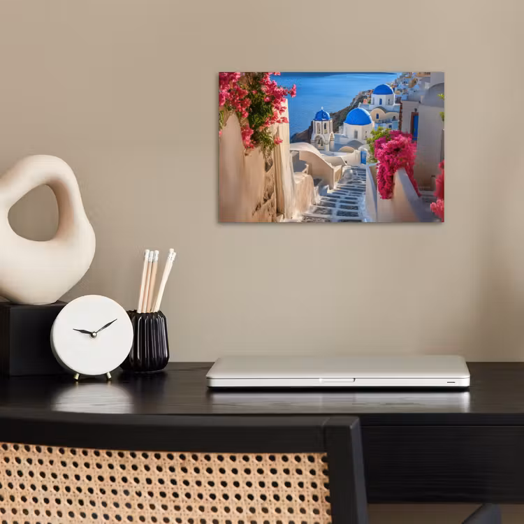 Poster – Santorini - Bloemen - Griekenland — 2