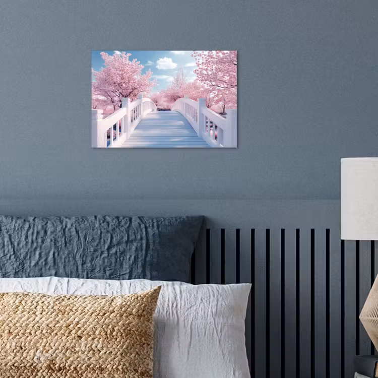 Poster – Brug - Kersenbomen - Wit — 3