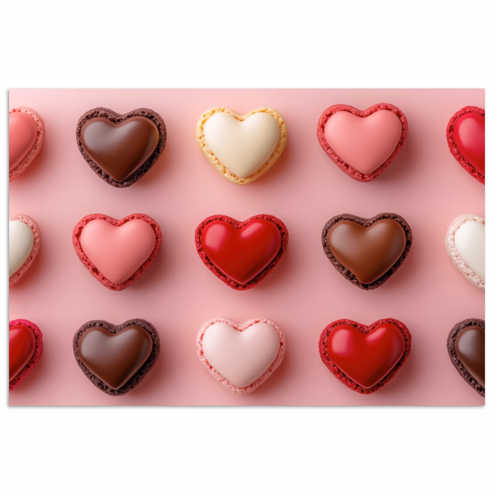 Poster – Macarons - Hartjes - Kleurrijk - Roze — 1