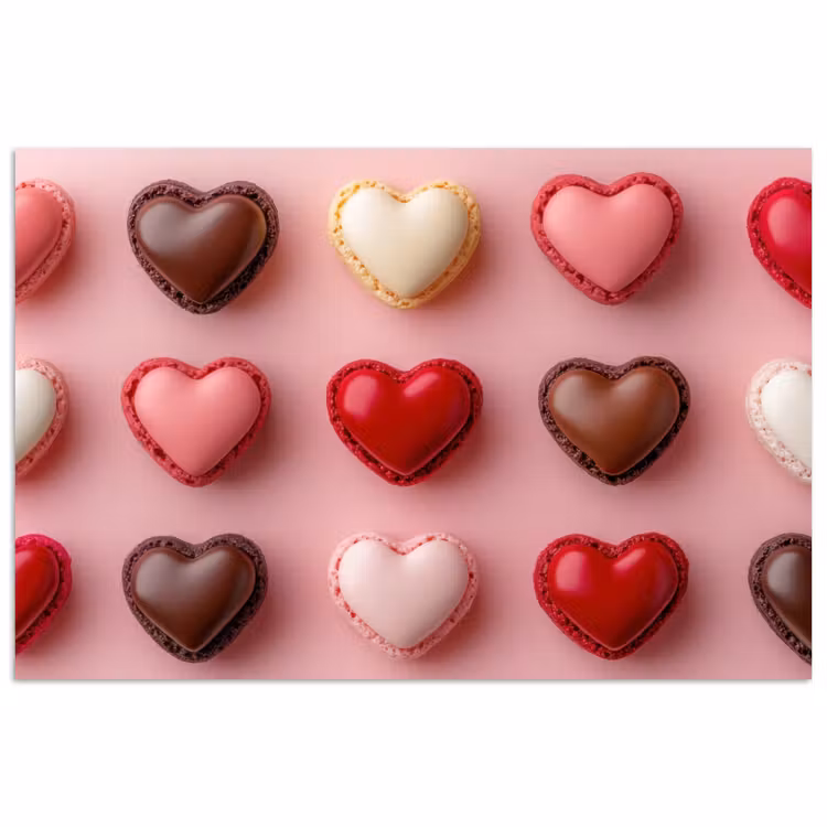 Poster – Macarons - Hartjes - Kleurrijk - Roze — 1