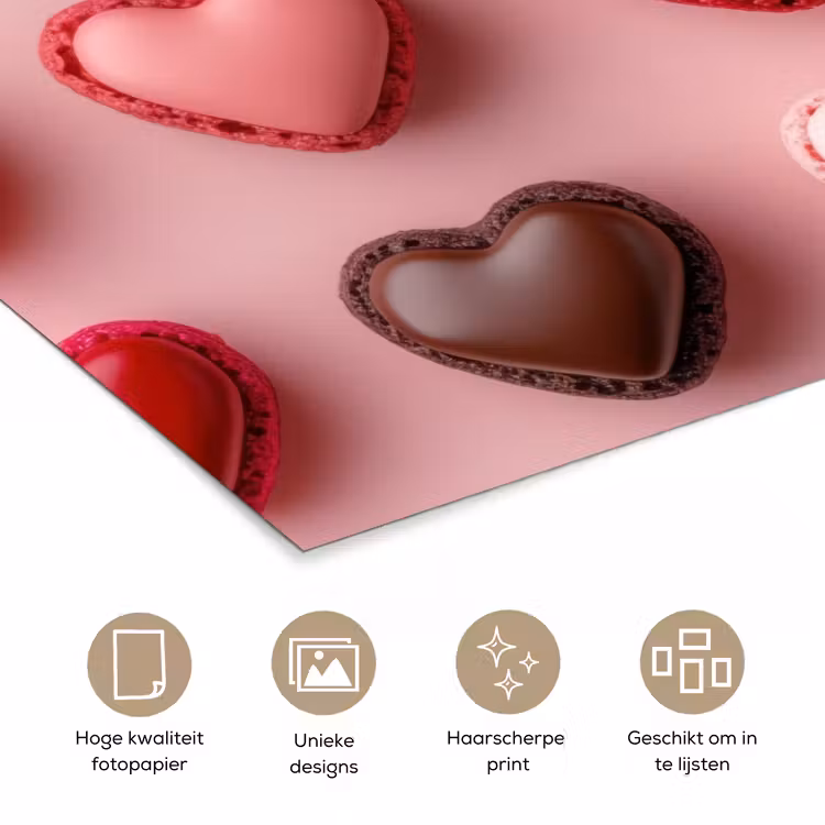 Poster – Macarons - Hartjes - Kleurrijk - Roze — 5