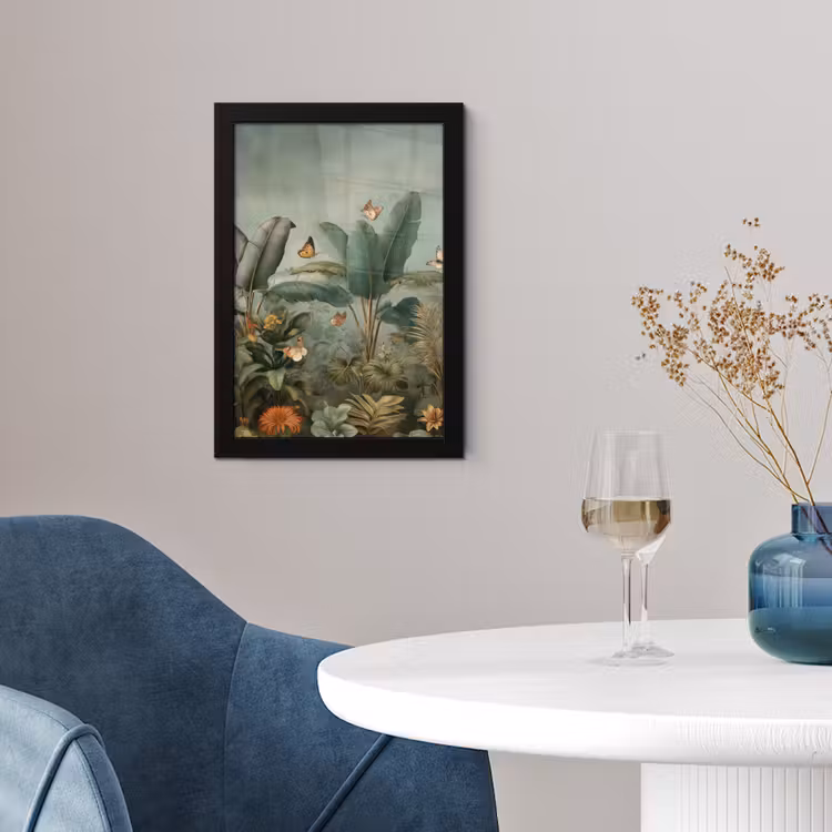 Poster met lijst - Tropisch bladerdek - Vlinders - groen - Bruin — 4