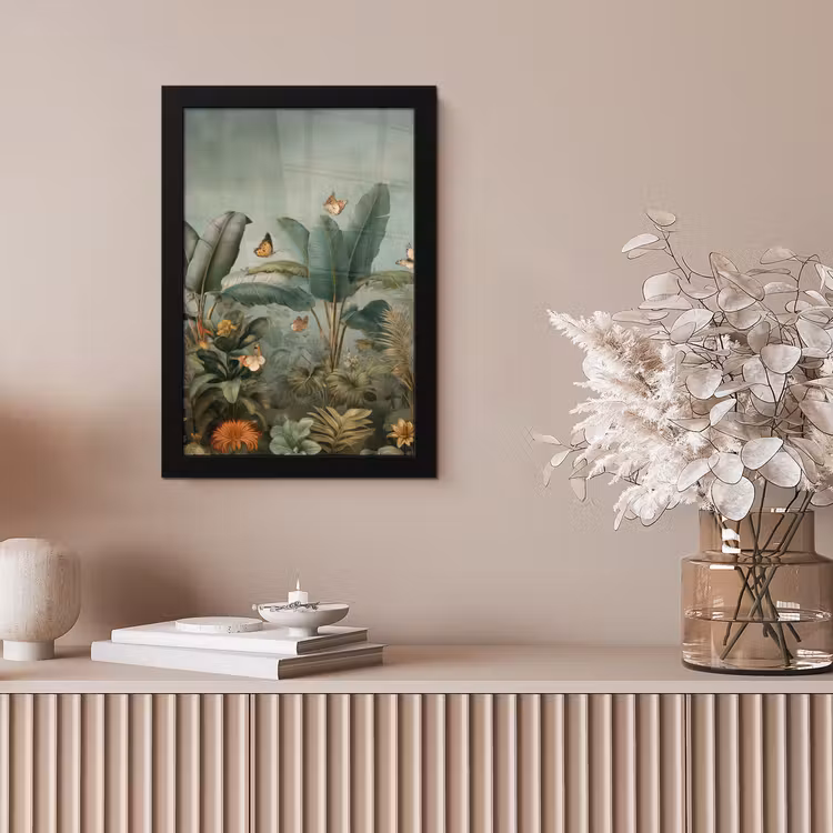 Poster met lijst - Tropisch bladerdek - Vlinders - groen - Bruin — 5