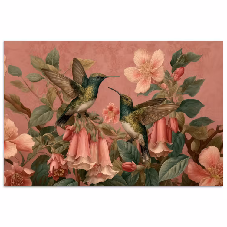 Poster – Kolibries - Bloemen - Groen - Roze — 1