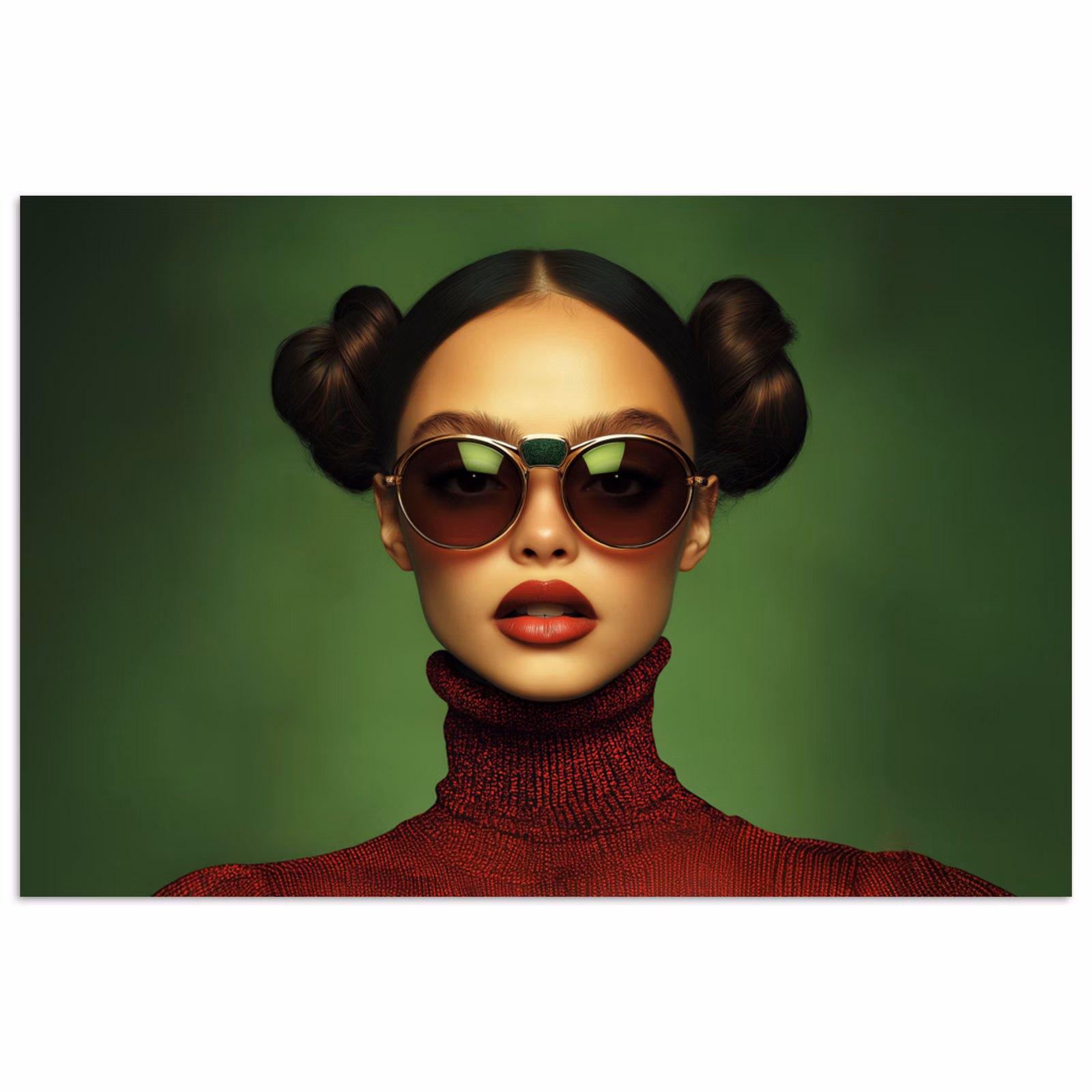 Poster – Vrouw - Groen - Bril - Aesthetic - Modern — 1