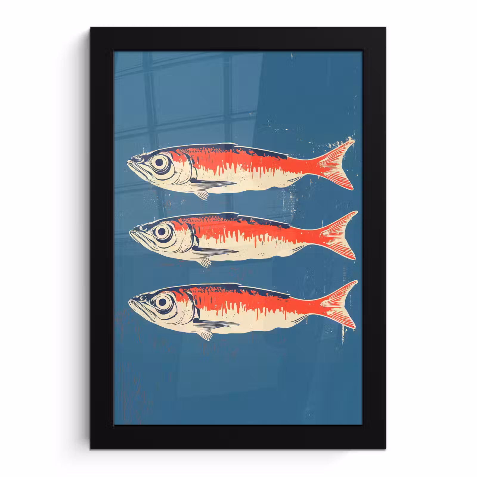 Poster met lijst - Vissen - Rood - Blauw — 1