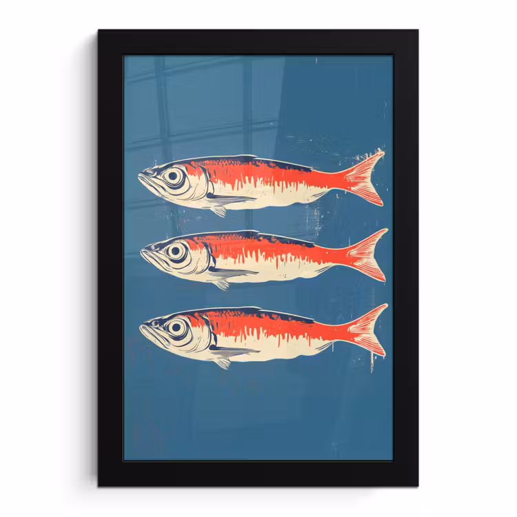 Poster met lijst - Vissen - Rood - Blauw — 1