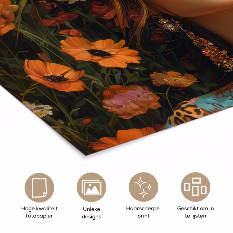 Poster – Vrouw met Zonnebril tussen Bloemen — 5
