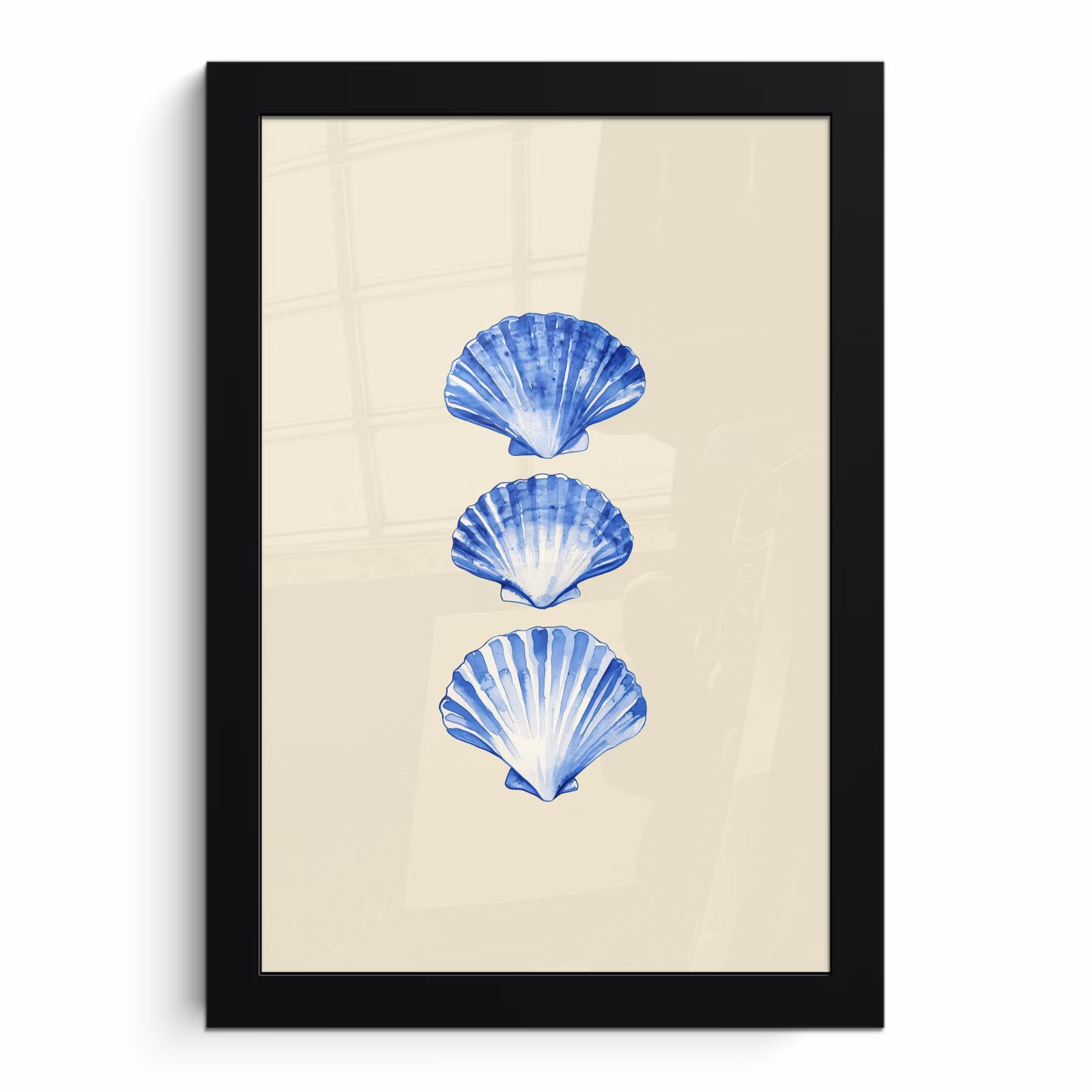Poster met lijst - Blauwe Schelpen Aquarel — 1