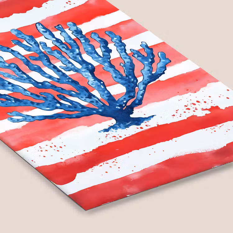 Poster met lijst - Blauw Koraal Rode Strepen Aquarel — 7