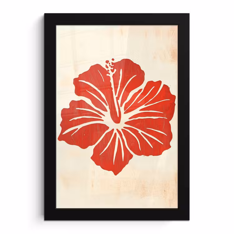 Poster met lijst - Rode Hibiscus Vintage