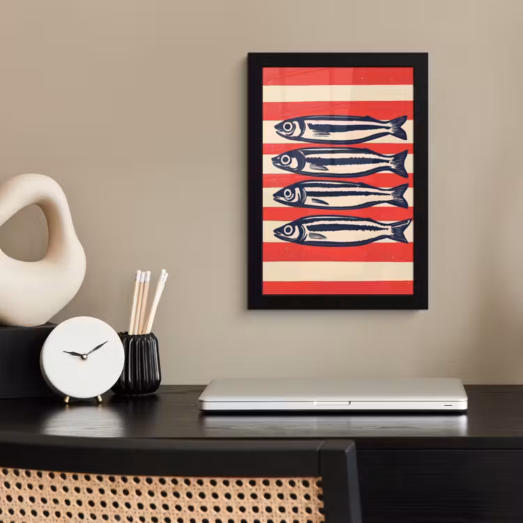 Poster met lijst - Sardines - Rood en beige strepen — 2
