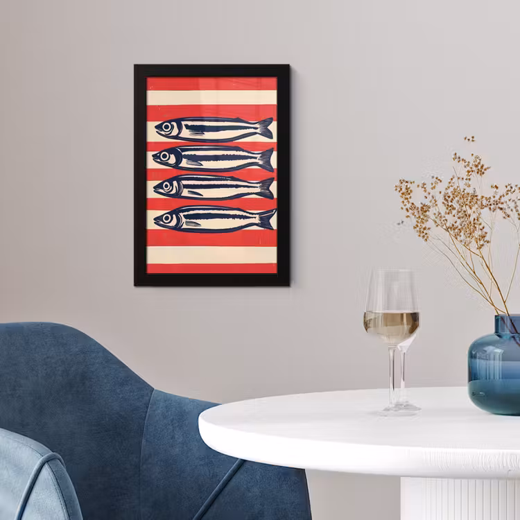Poster met lijst - Sardines - Rood en beige strepen — 4