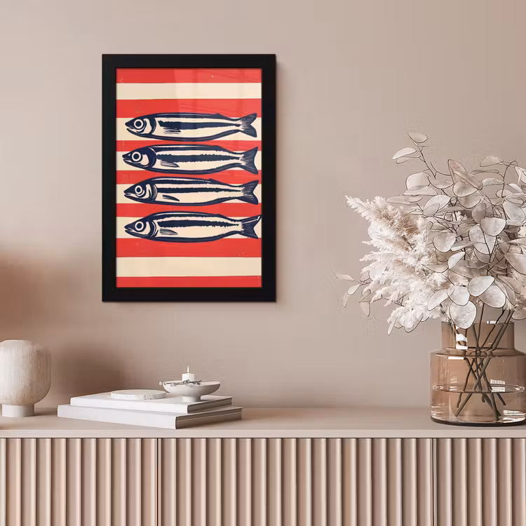 Poster met lijst - Sardines - Rood en beige strepen — 5
