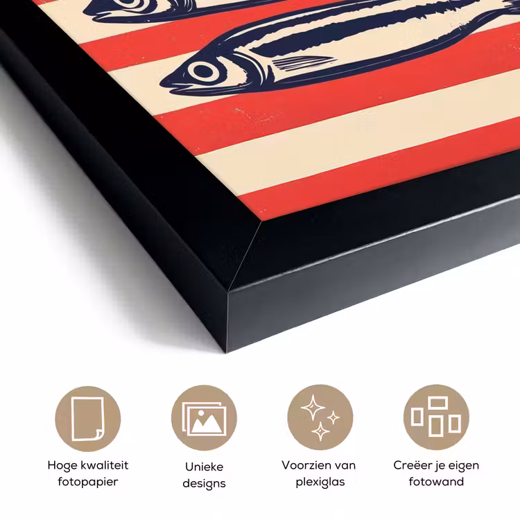 Poster met lijst - Sardines - Rood en beige strepen — 6