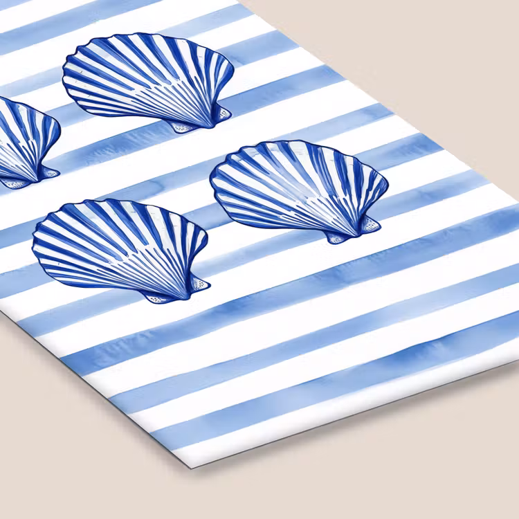 Poster met lijst - Blauwe Schelpen Strepen Aquarel — 7