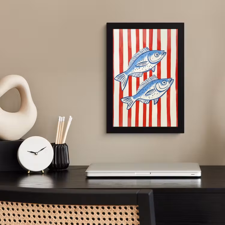 Poster met lijst - Vissen - Verticale strepen - Blauw - Rood — 2