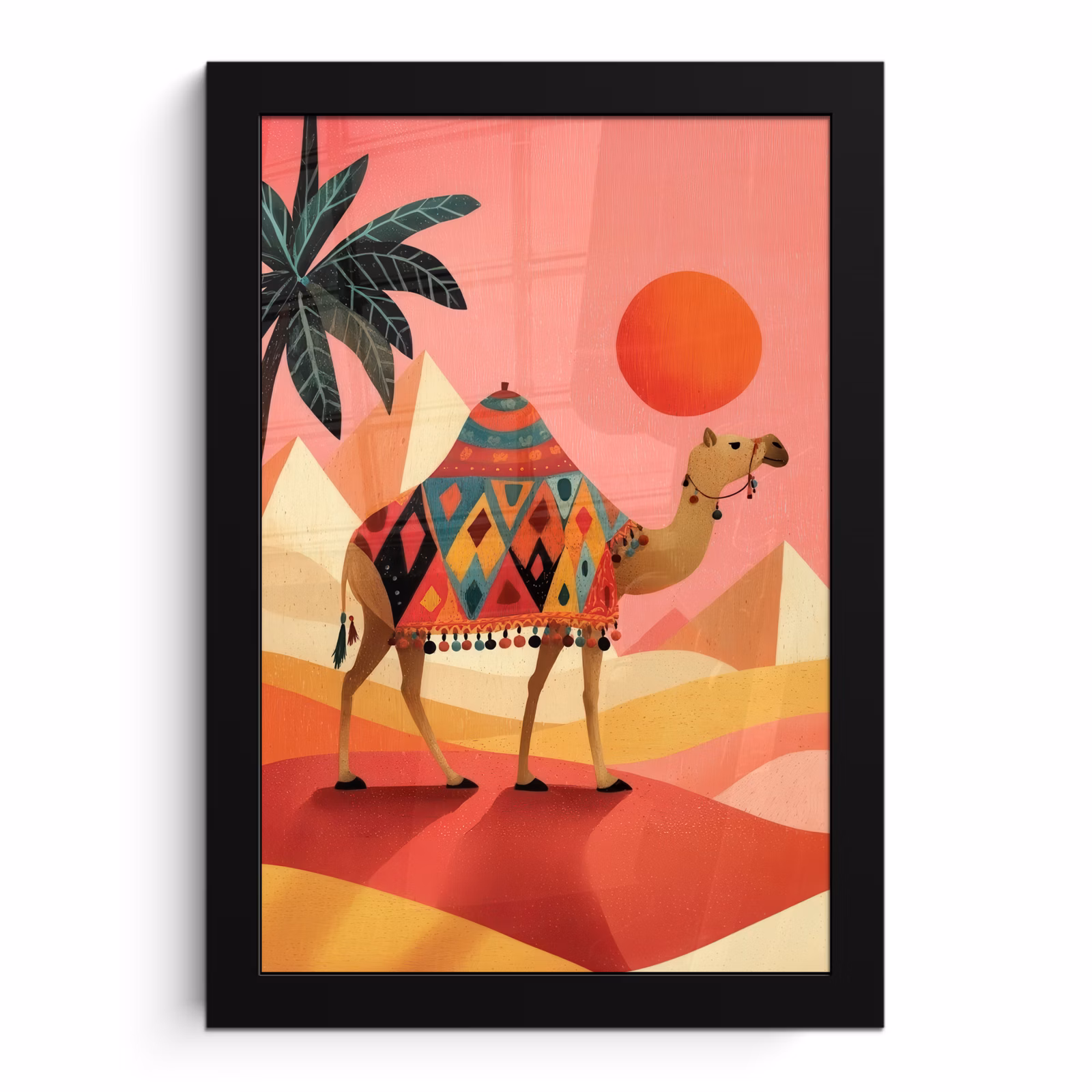 Poster met lijst - Kameel - Pyramides - Rode zon — 1