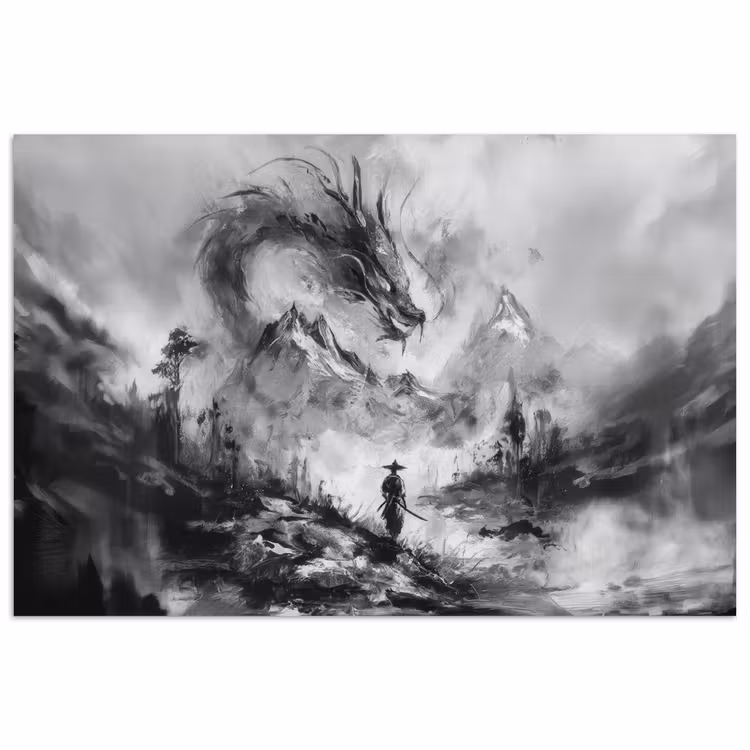 Poster – Samoerai en Draak Zwart Wit