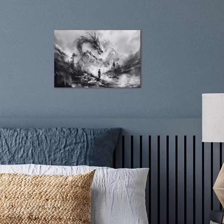 Poster – Samoerai en Draak Zwart Wit — 3